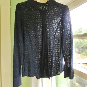 Club Monaco navy lace blouse XS